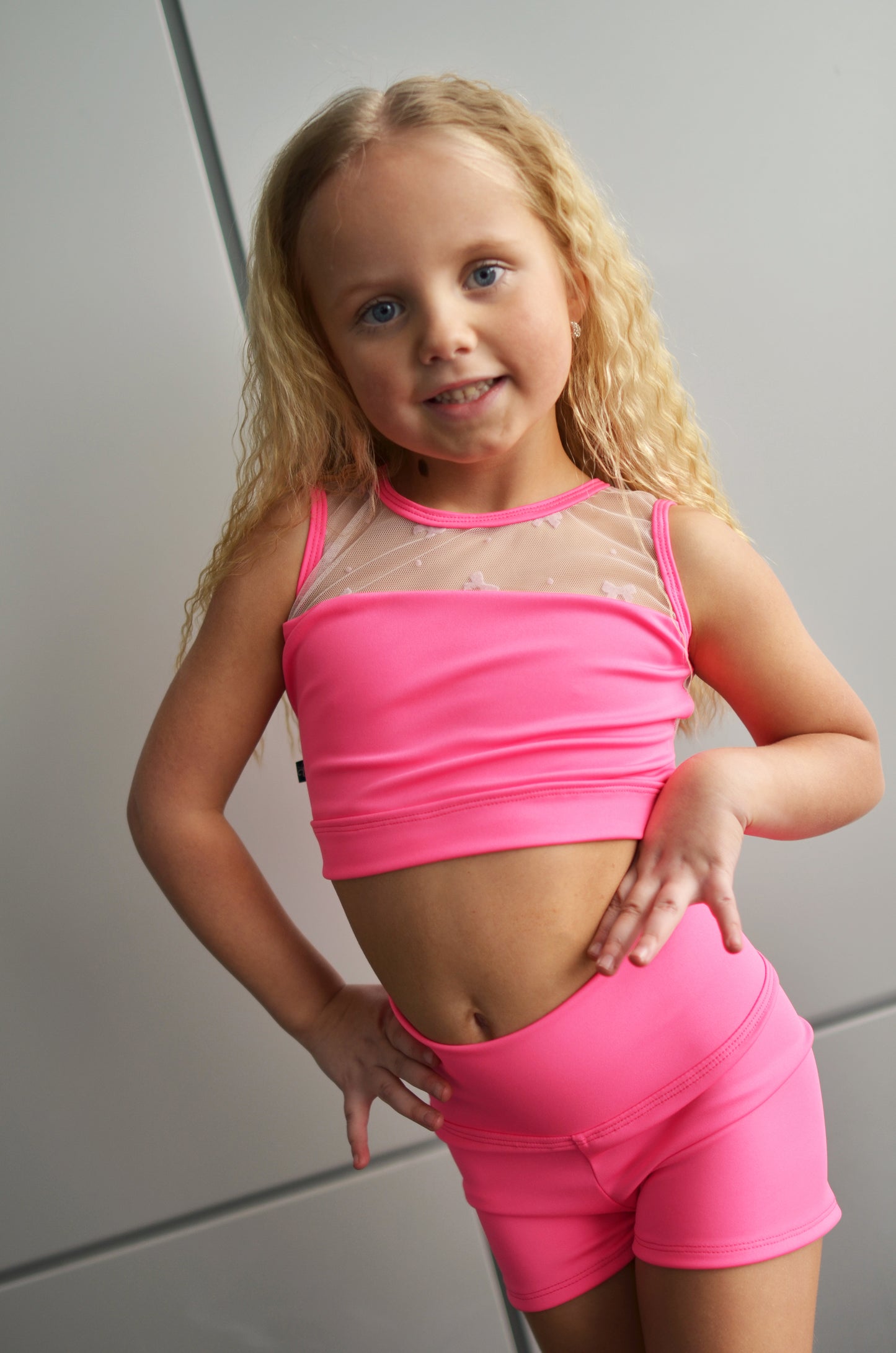 XO Soel Top - Neon Pink/Bow Mesh