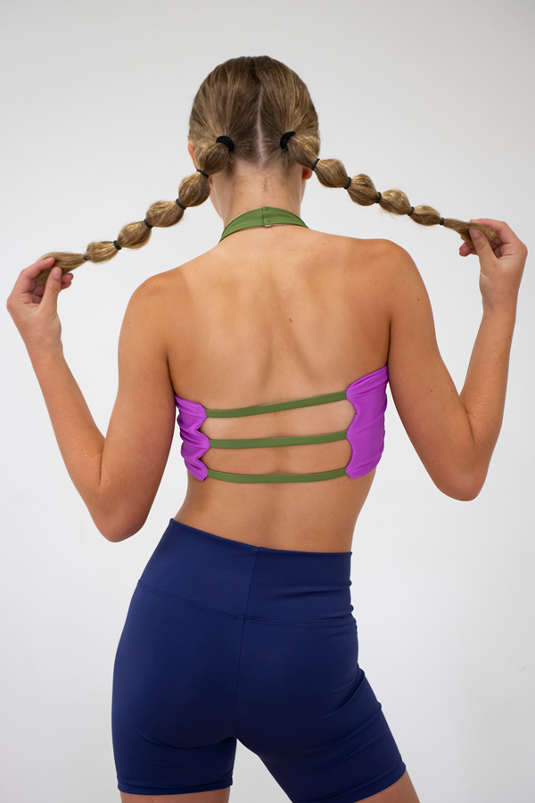 Call Back Halter - Olive/ Ribbed Purple