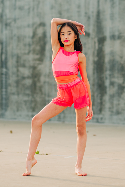 Hustle Crop - Bright Coral Mesh